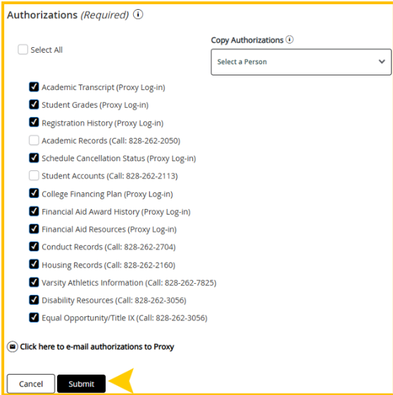 List of Proxy authorizations. 